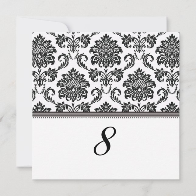 Black and White Damask Reception Table Number (Front)