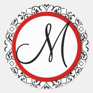 Black and White Damask Red Trim Wedding Seal