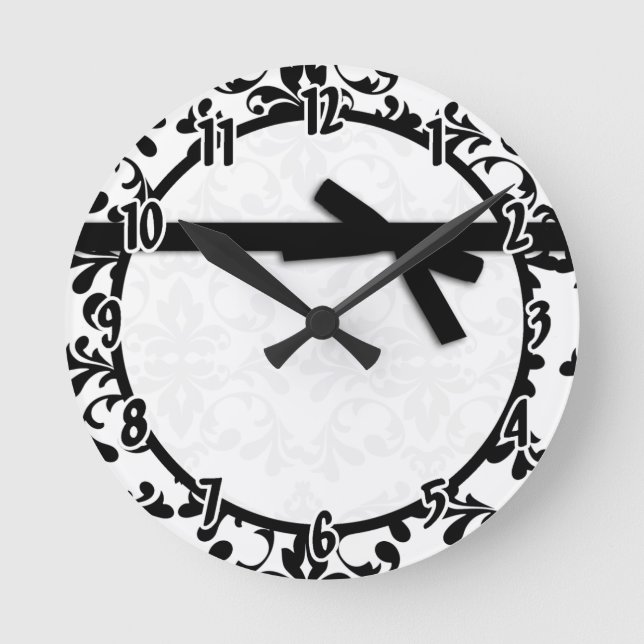 Black and White Damask Ribbon Clock (Front)
