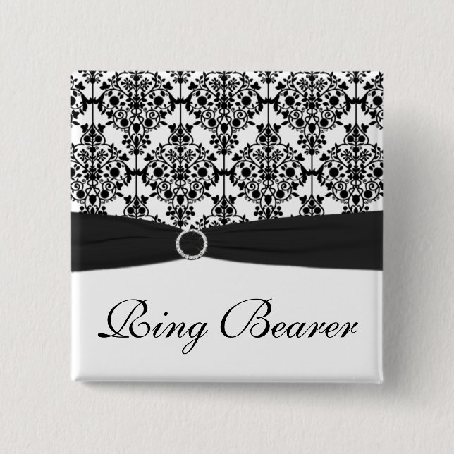 Black and White Damask Ring Bearer Pin (Front)