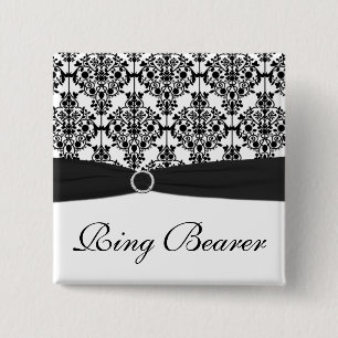 Black and White Damask Ring Bearer Pin