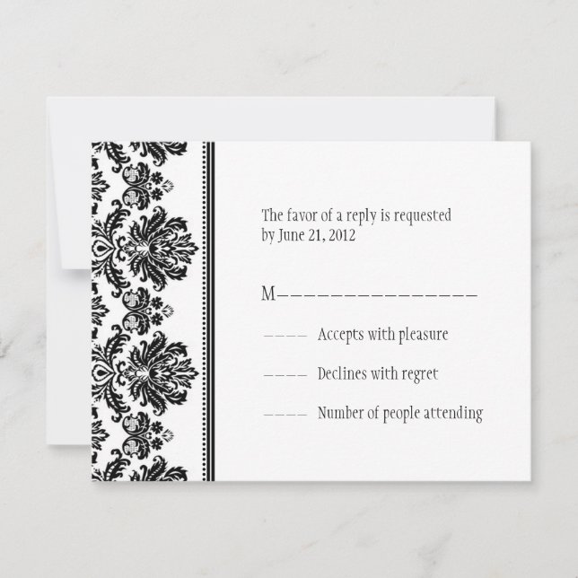 Black and White Damask RSVP Cards (Front)
