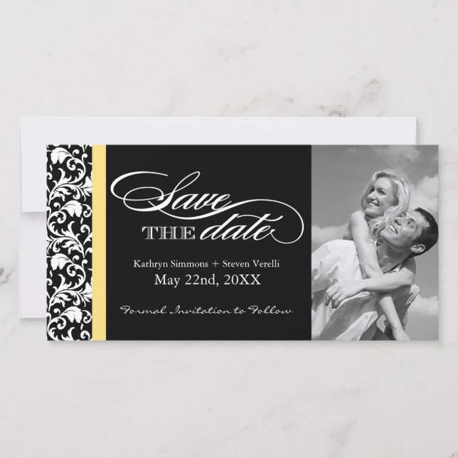 Black and White Damask  Save The Date (Front)