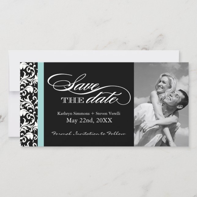 Black and White Damask  Save The Date (Front)