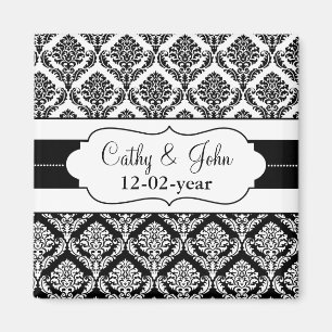 "black and white" damask Save the date magnet