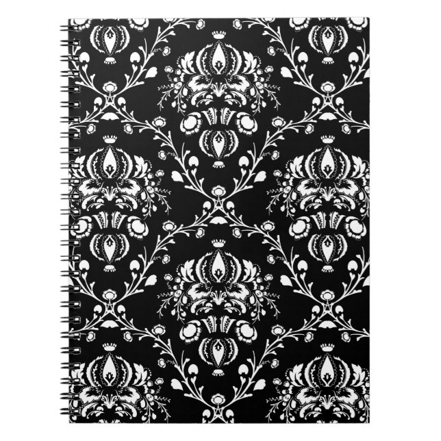 Black and White Damask Spiral Notebook (Front)