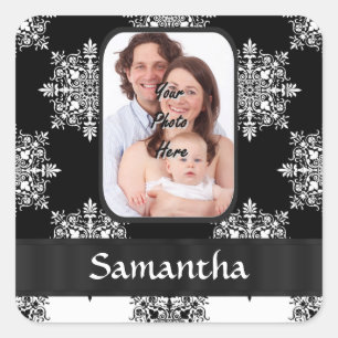 Black and white damask square sticker