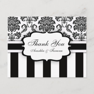 Black and White Damask Stripe Wedding Thank You