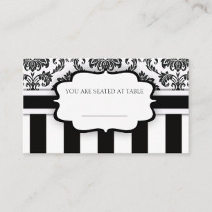 Black and White Damask Striped Wedding Placecards