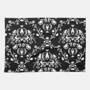 Black and White Damask Tea Towel