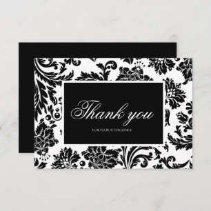 Black and white damask thank you card