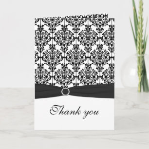 Black and White Damask Thank You Card