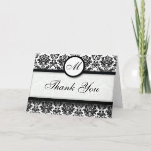 Black and White Damask Thank You Cards