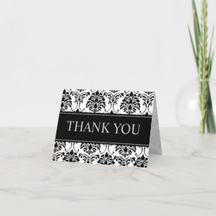 Black and White Damask Thank You Note Cards