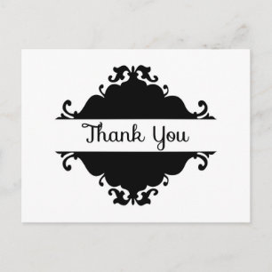 Black and White Damask Thank You Postcard