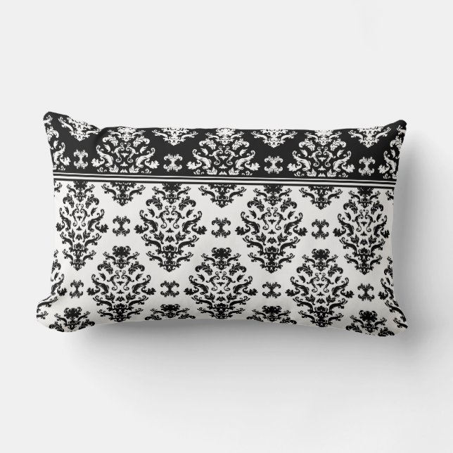 Black and White Damask Throw Pillow (Front)