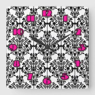 Black and White Damask Wall Clock