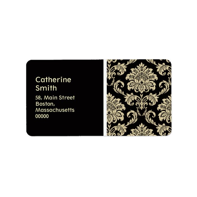 Black and White Damask Wedding Address Labels (Front)