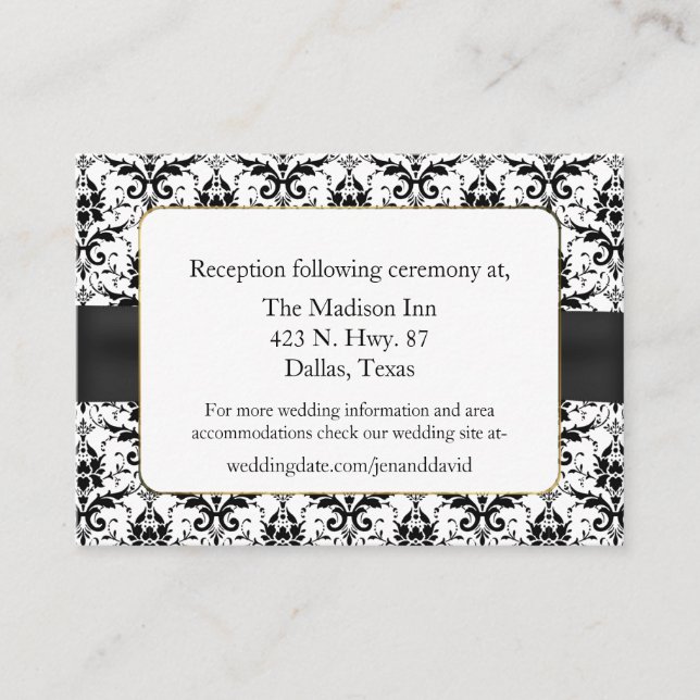 Black and White Damask Wedding Enclosure Card (Front)