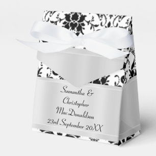 Black and white damask wedding favour box