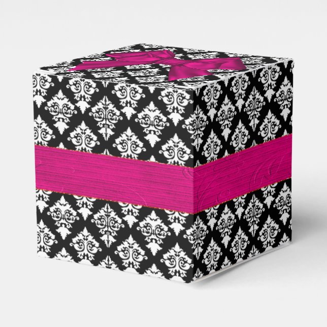 Black and White Damask Wedding Favour Gift Box (Front Side)