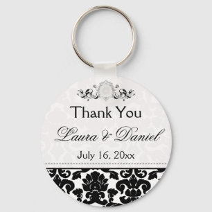 Black and White Damask Wedding Favour Keychain