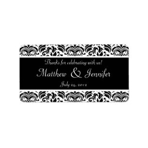 Black and White Damask Wedding Favour Labels