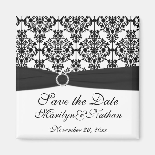 Black and White Damask Wedding Favour Magnet (Front)