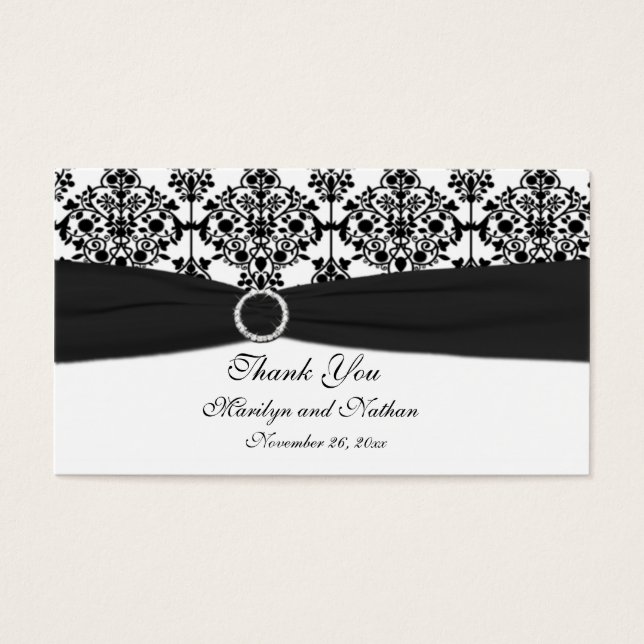 Black and White Damask Wedding Favour Tag (Front)