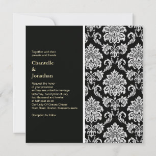 Black and White Damask Wedding Invitation