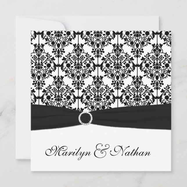 Black and White Damask Wedding Invitation (Front)