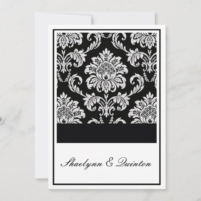 Black and White Damask Wedding Invitation (Front)