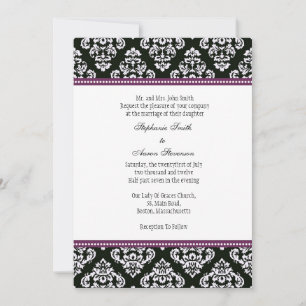 Black and White Damask Wedding Invitation