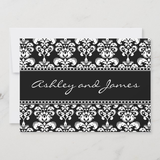 Black and White Damask Wedding Invitations (Front)