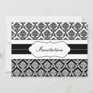 "black and white" damask wedding invites