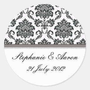 Black and White Damask Wedding Label