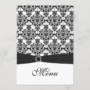 Black and White Damask Wedding Menu Card