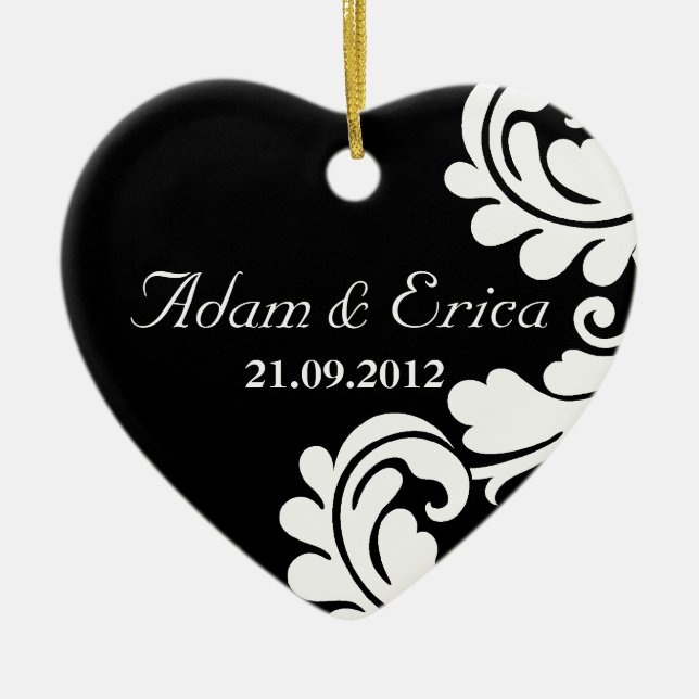 Black and white Damask Wedding Ornaments (Front)