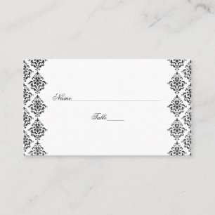 Black and White Damask Wedding Place Cards