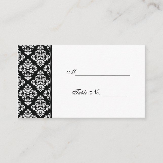 Black and White Damask Wedding Placecards (Front)