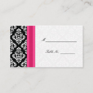 Black and White Damask Wedding Placecards in Pink