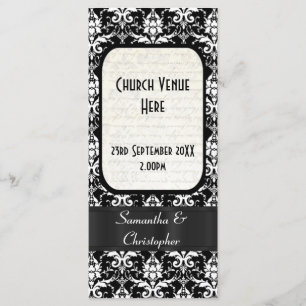 Black and white damask wedding program programme