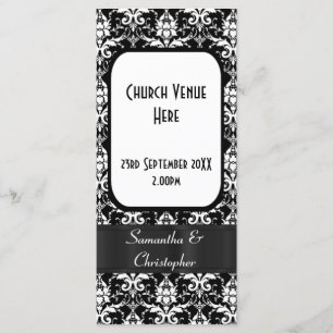 Black and white damask wedding program programme