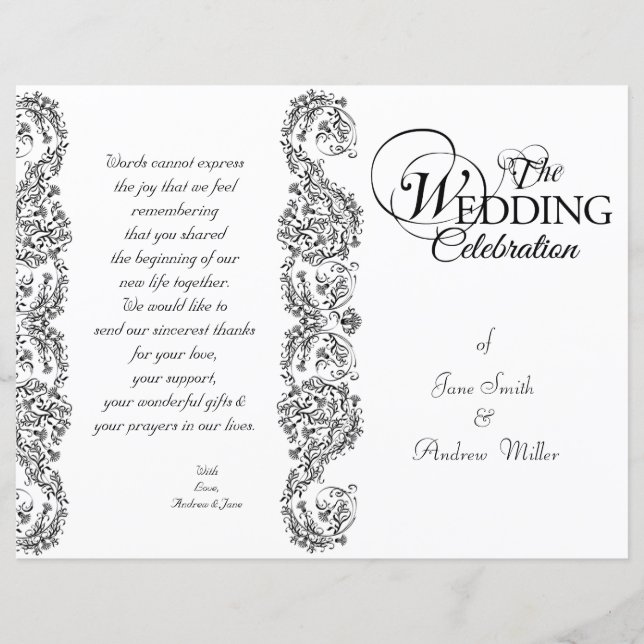 Black and white damask Wedding Programs (Front)