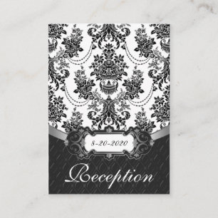 Black and White Damask Wedding Reception Cards