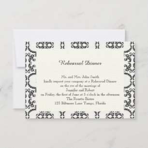 Black and White Damask Wedding Rehearsal Invitation