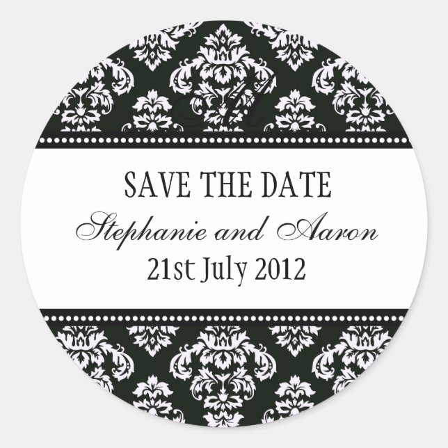 Black and White Damask Wedding Sticker (Front)