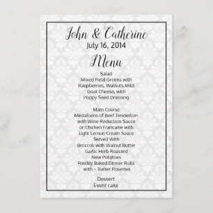 Black and White Damask Wedding Table Menu