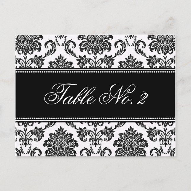Black and White Damask Wedding Table Number Postcard (Front)