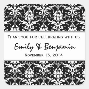 Black and White Damask Wedding Thank You S001 Square Sticker